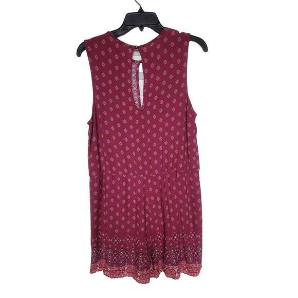 Size XL  Women's Rewind Romper Maroon Floral Damask Keyhole Sleeveless Jumpshort - Picture 2 of 7